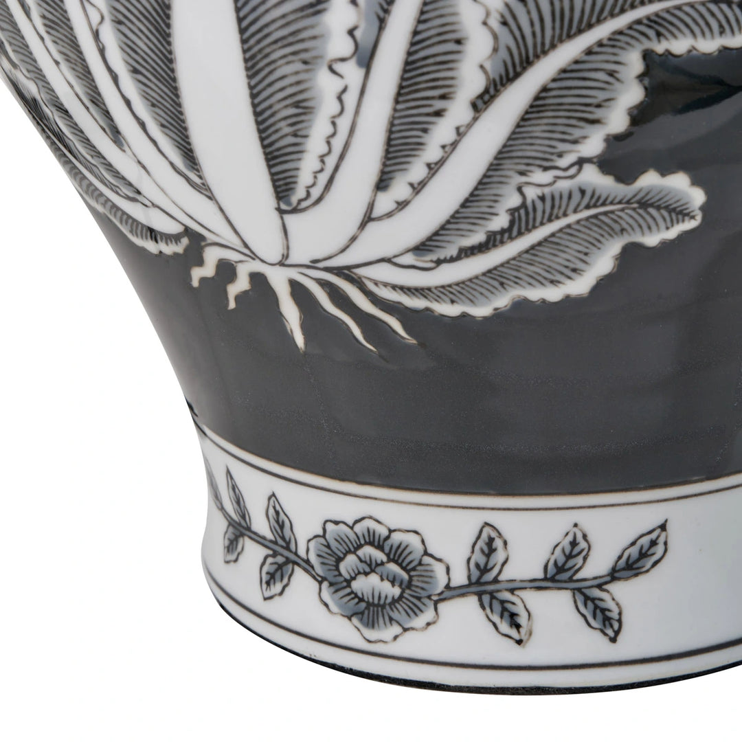 Asteri Feather Ceramic Urn Table Lamp -  Black