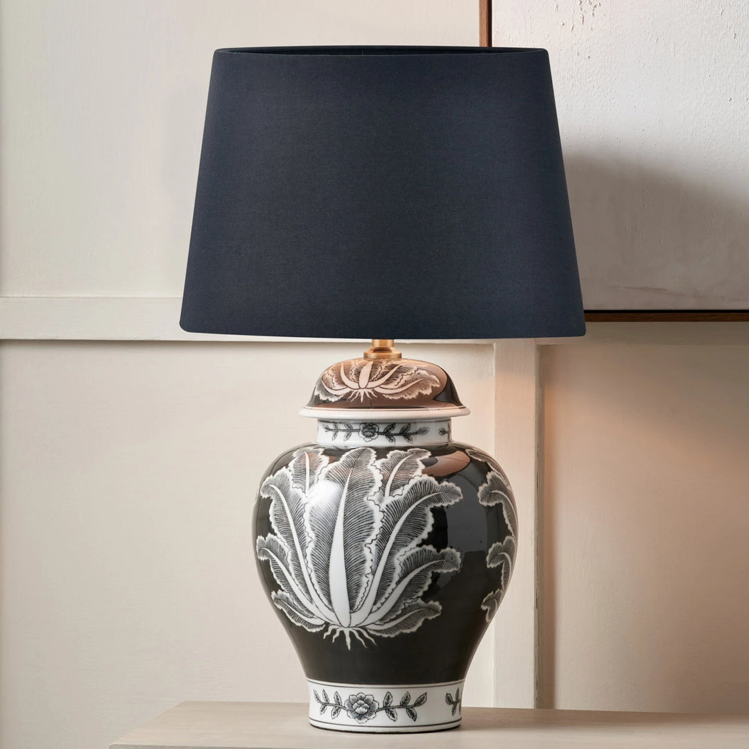 Asteri Feather Ceramic Urn Table Lamp -  Black