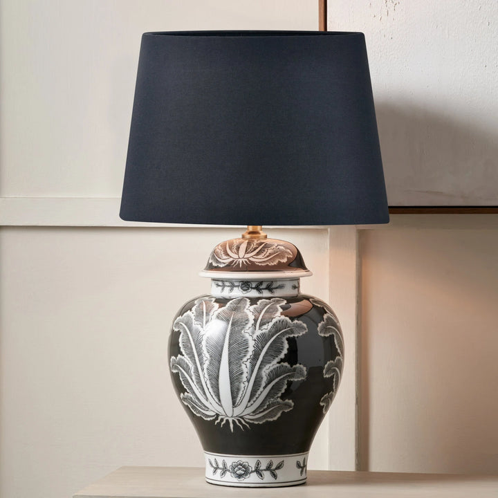 Asteri Feather Ceramic Urn Table Lamp -  Black
