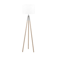 Olivia's Vali Silver Metal and Grey Wood Grain Tripod Floor Lamp