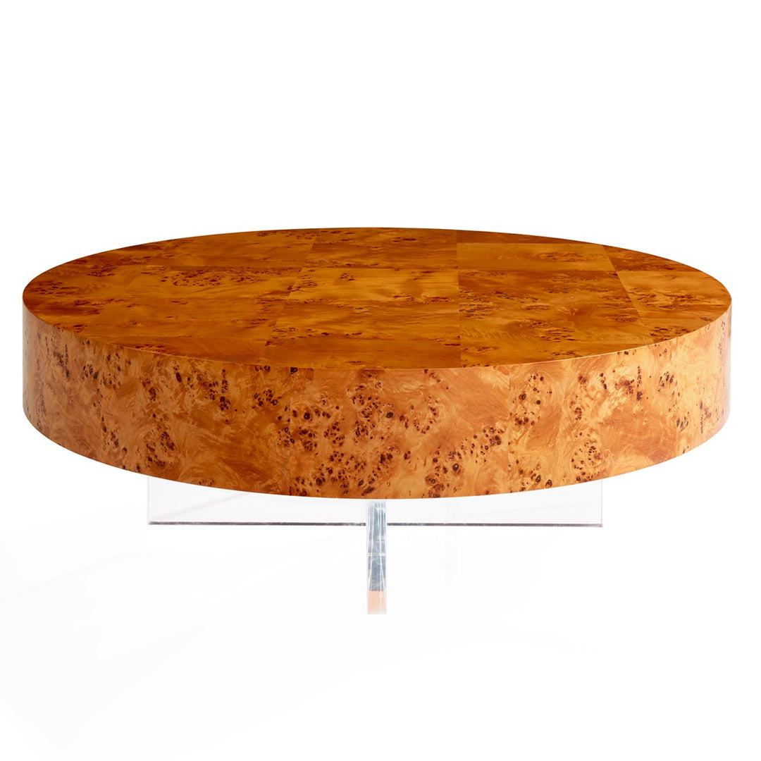Bond Round Cocktail Table - Burled Mappa Wood Design Maven 1