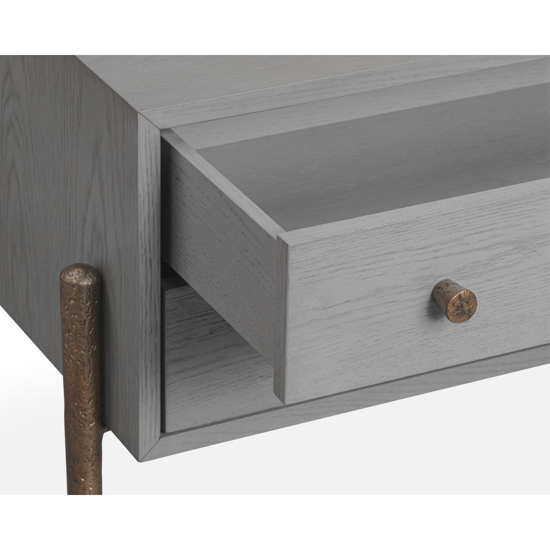 Nella Bedside Table - London Fog & Hammered Dark Bronze