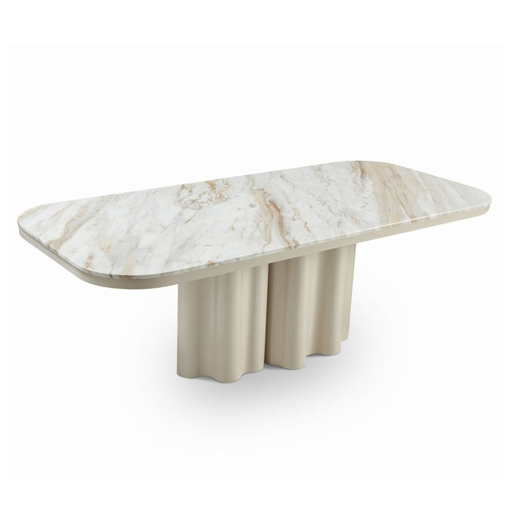 Corinthian Large Natural Marble Dining Table - Gloss Ivory
