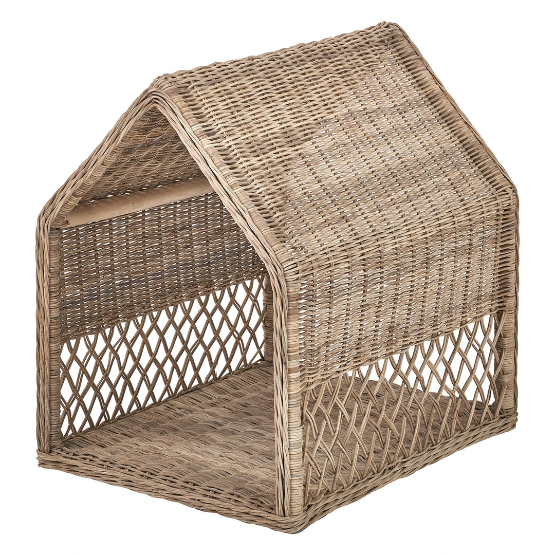 Rattan House Dog Basket - Grey