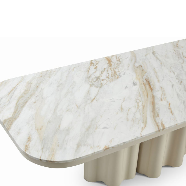 Corinthian Large Natural Marble Dining Table - Gloss Ivory