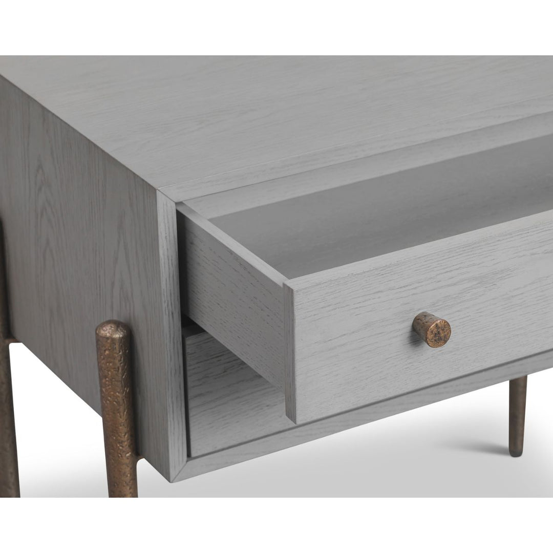 Nella Bedside Table - London Fog & Hammered Dark Bronze