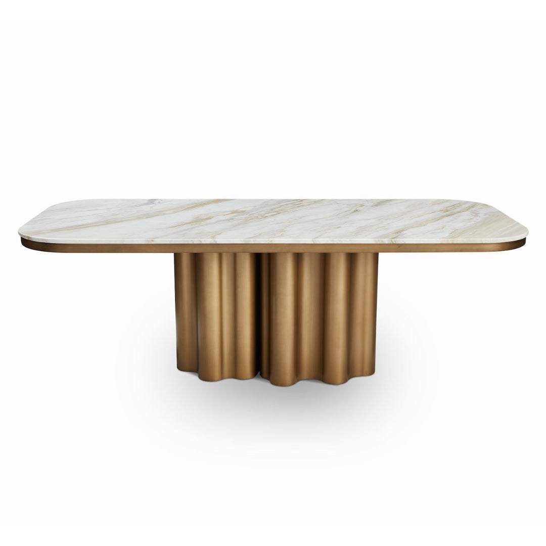 Corinthian Natural Marble Dining Table - Antique Brass
