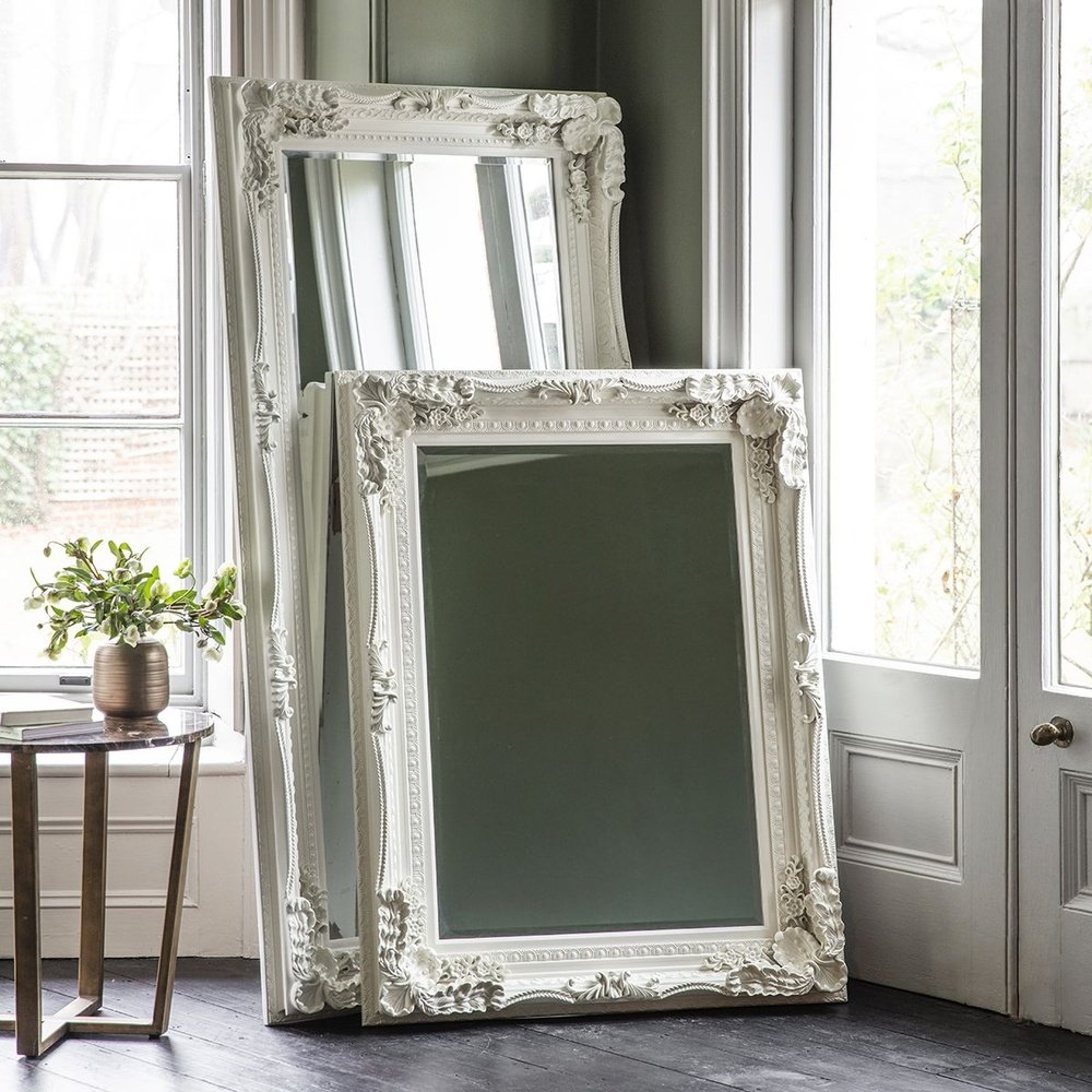 Gallery Interiors Carved Louis Leaner Mirror in Cream