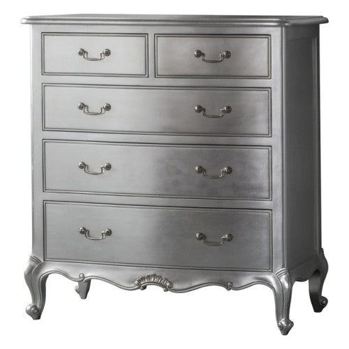 Gallery Interiors Chic 5 Drawer Chest in Silver