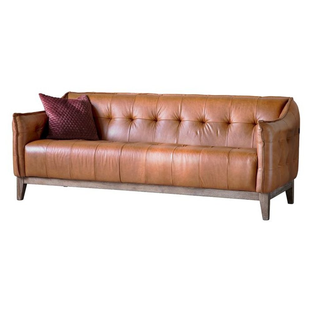  GalleryDirect-Gallery Interiors Hudson Living Ecclestone 3 Seater Sofa in Tan Leather-Brown 413 
