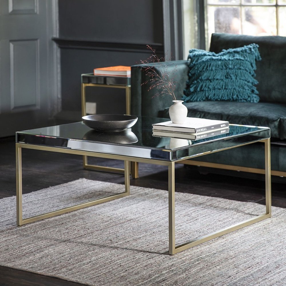 Gallery Interiors Pippard Mirrored Top Coffee Table in Champagne