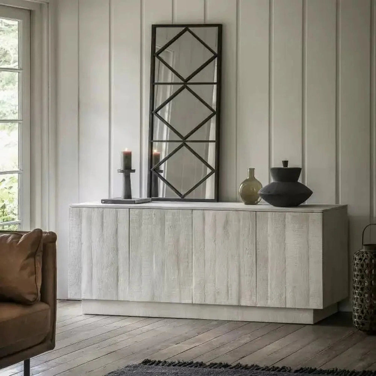 Gallery Interiors Inca 4 Door Sideboard in Whitewash