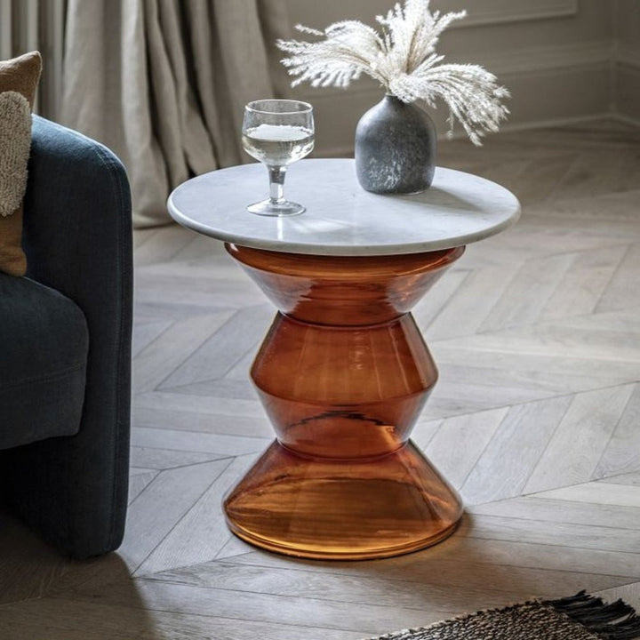 Tuscany Marble Top Round Side Table - Orange GalleryDirect 2