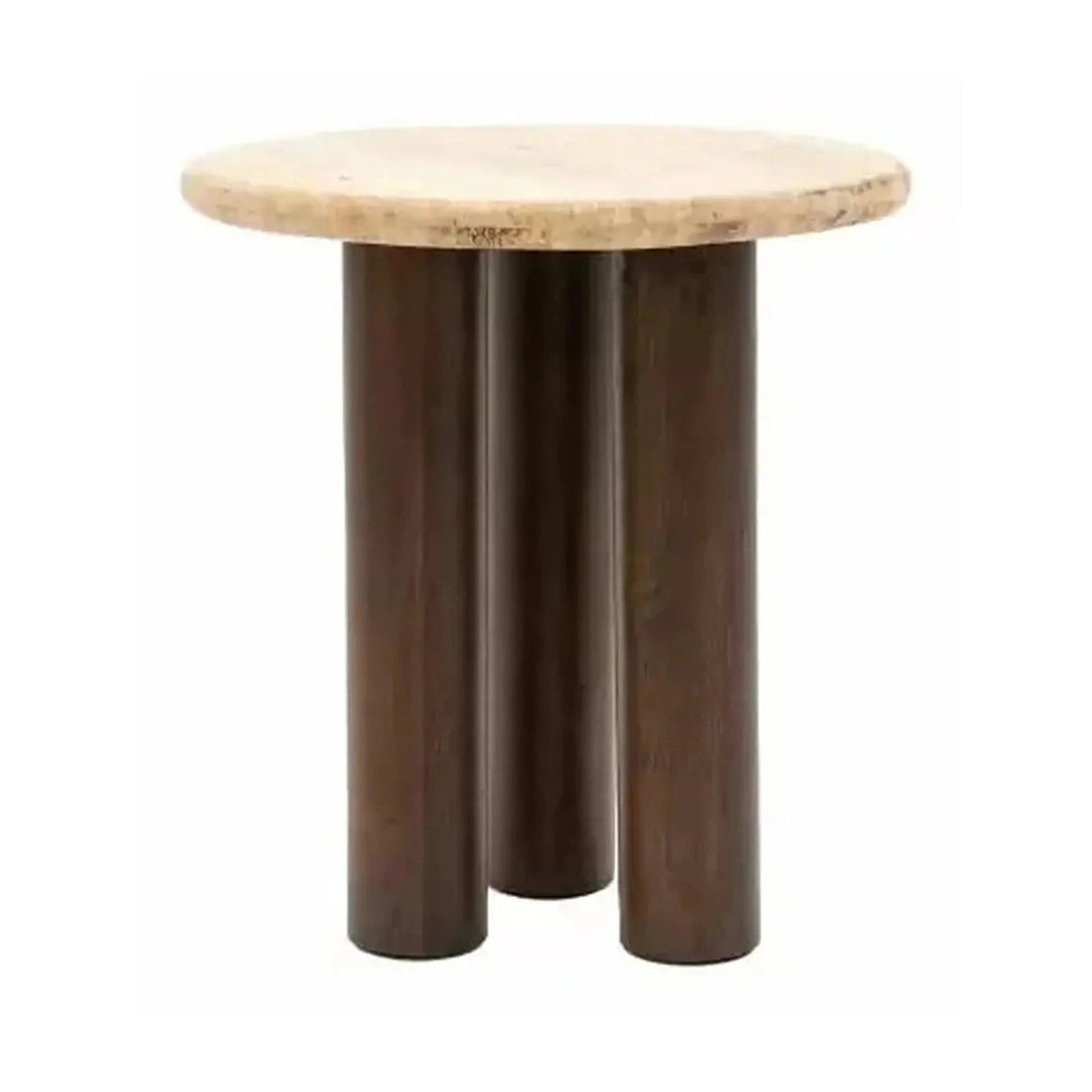 Aldridge Round Side Table - Travertine Top GalleryDirect 1