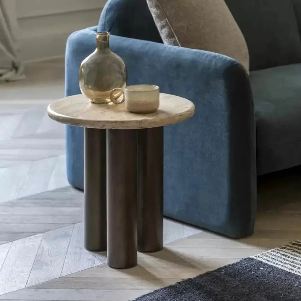 Aldridge Round Side Table - Travertine Top GalleryDirect 2