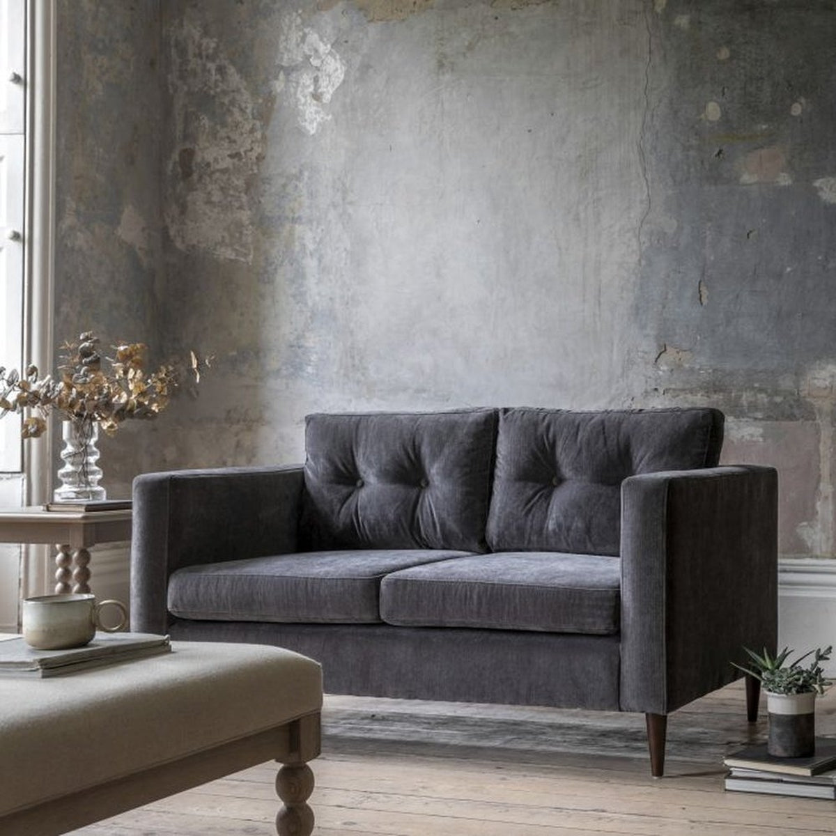 Gallery Interiors Greville 2 Seater Sofa in Charcoal