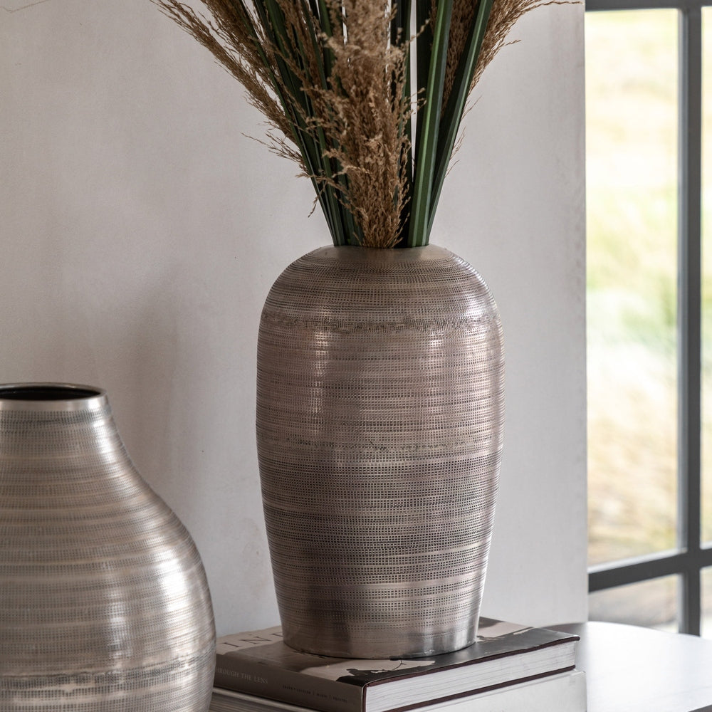 Zahara Hammered Metal Vase - Antique Silver GalleryDirect 2