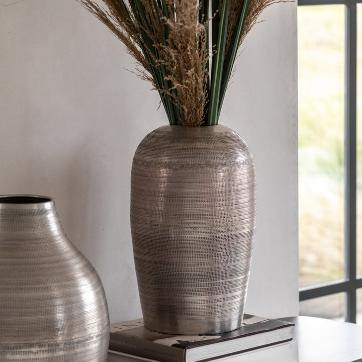 Zahara Hammered Metal Vase - Antique Silver GalleryDirect 2