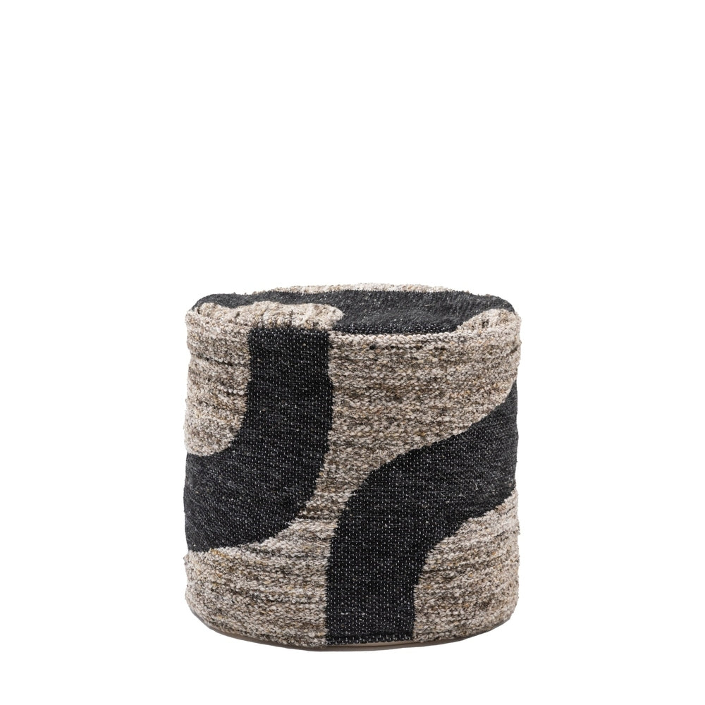 Bergen Mono Graphic Drum Pouffe - Black & Grey GalleryDirect 1