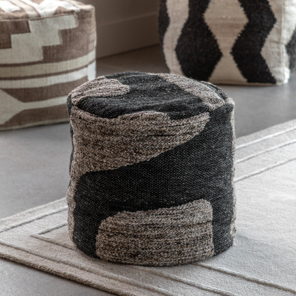 Bergen Mono Graphic Drum Pouffe - Black & Grey GalleryDirect 2