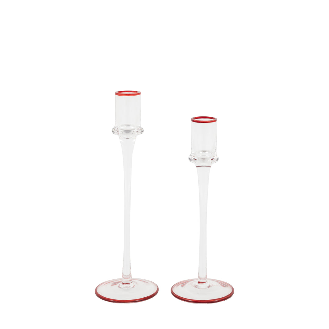 Red Rim Glass Candle Stick Set of 2 GalleryDirect 2