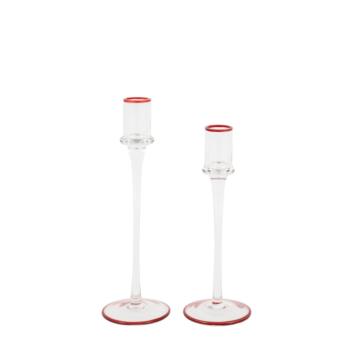 Red Rim Glass Candle Stick Set of 2 GalleryDirect 2
