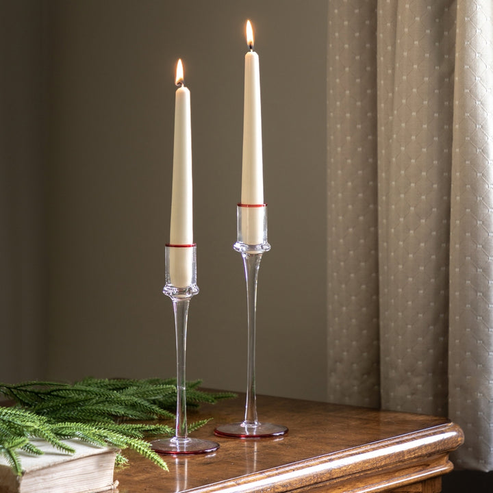 Red Rim Glass Candle Stick Set of 2 GalleryDirect 1