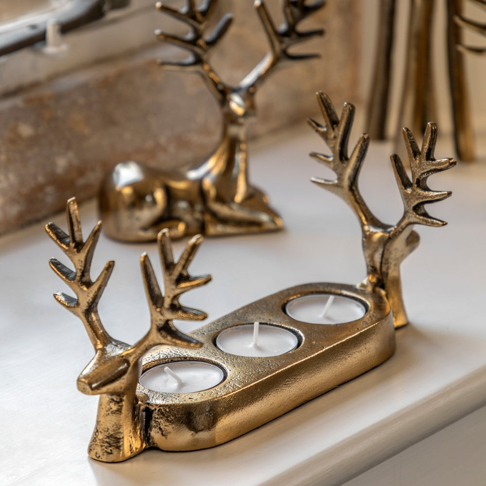 Stag Trio Tealight Holder - Gold GalleryDirect 1