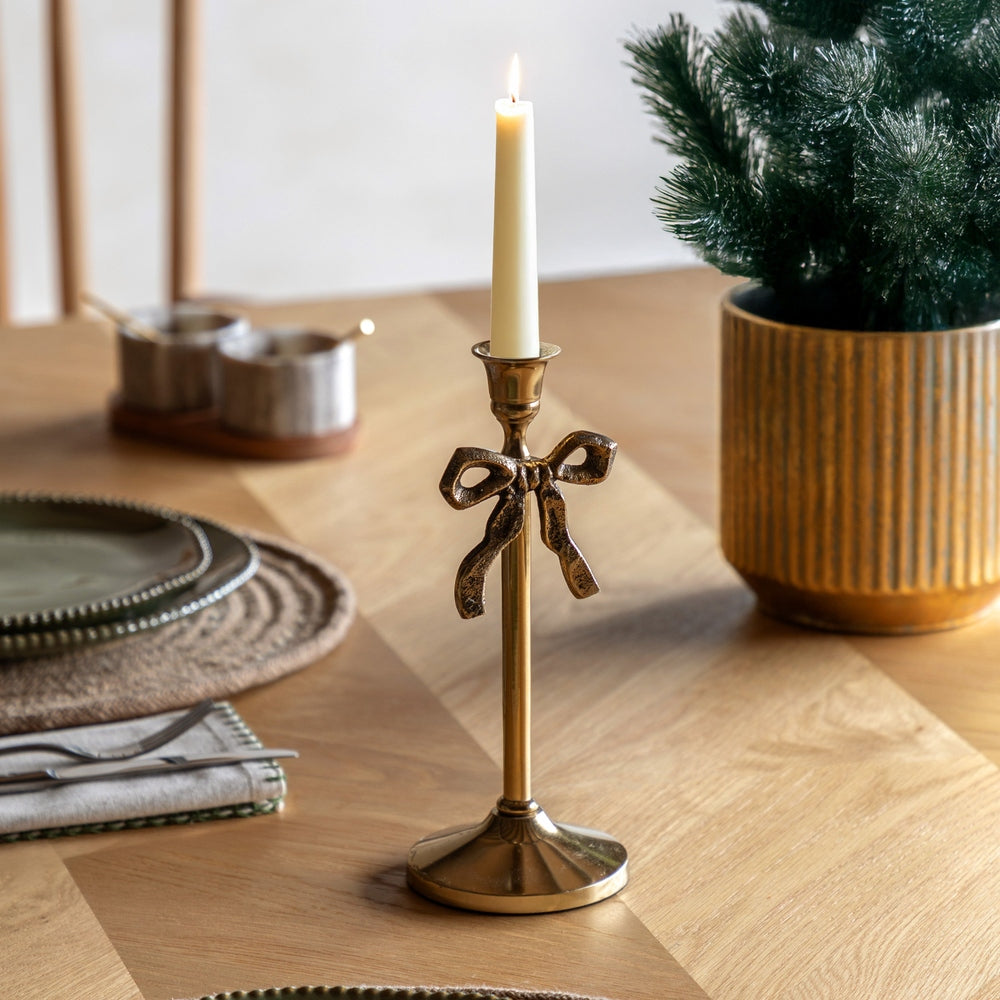 Bow Dinner Candle Holder - Gold GalleryDirect 1