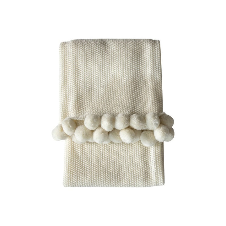 Moss Stitched Pom Pom Throw - Cream GalleryDirect 1