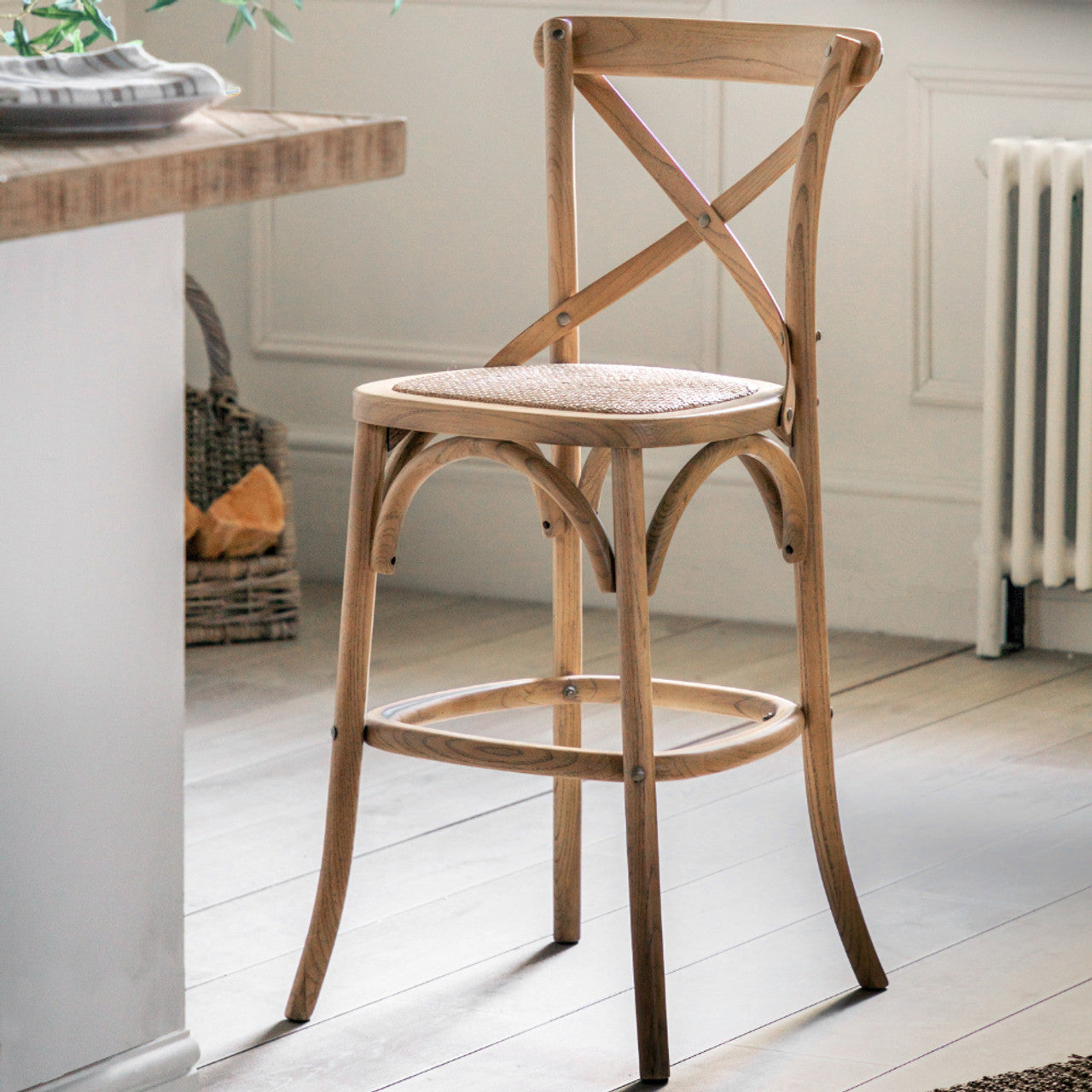 Gallery Interiors Set of 2 Café Bar Stools in Natural & Rattan