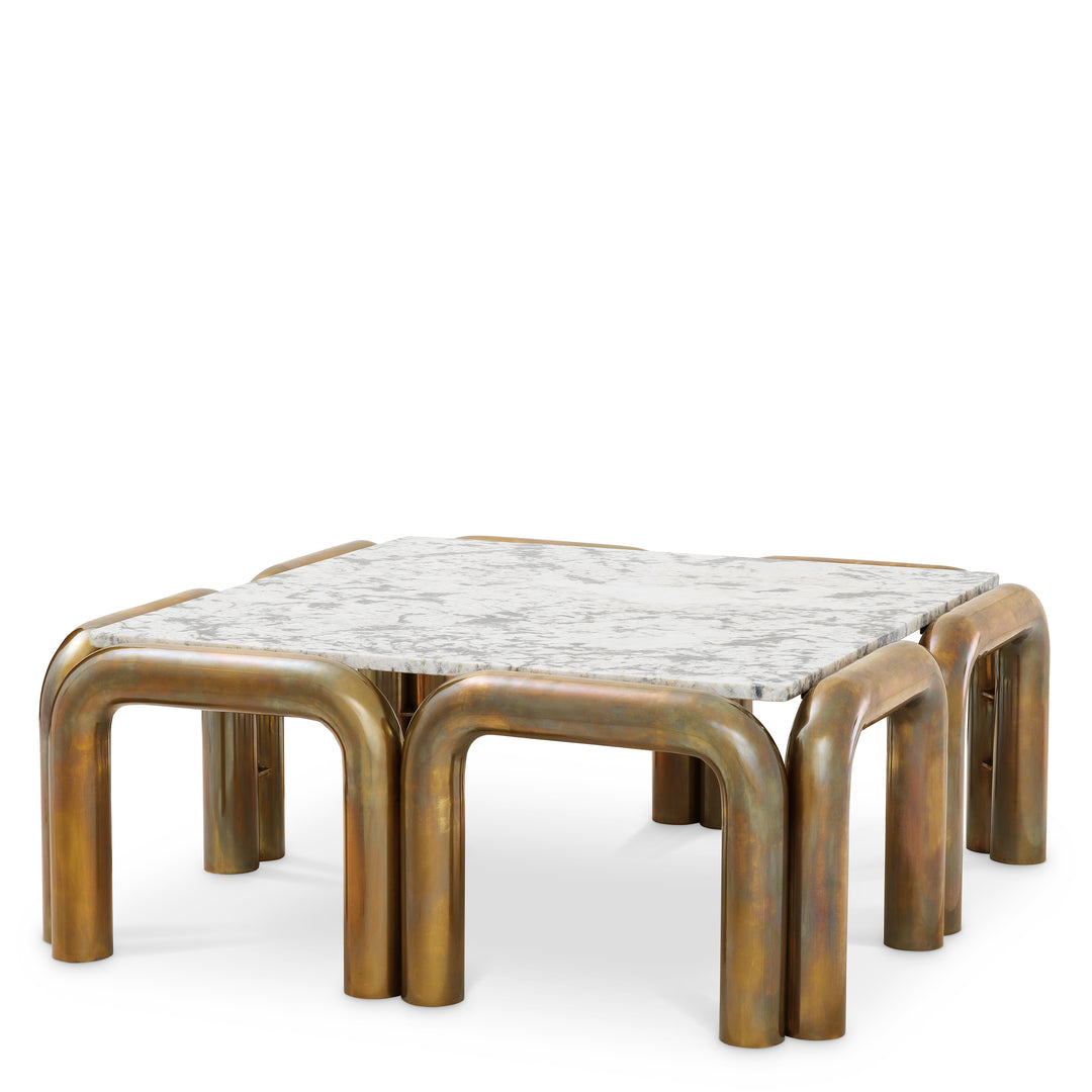 Sunwood White Marble Top Coffee Table - Vintage Brass