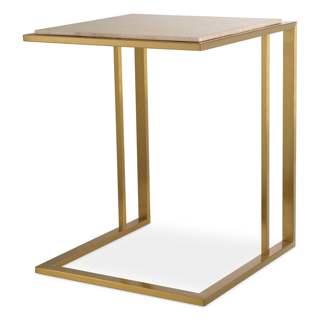 Cocktail Travertine Side Table - Brushed Brass