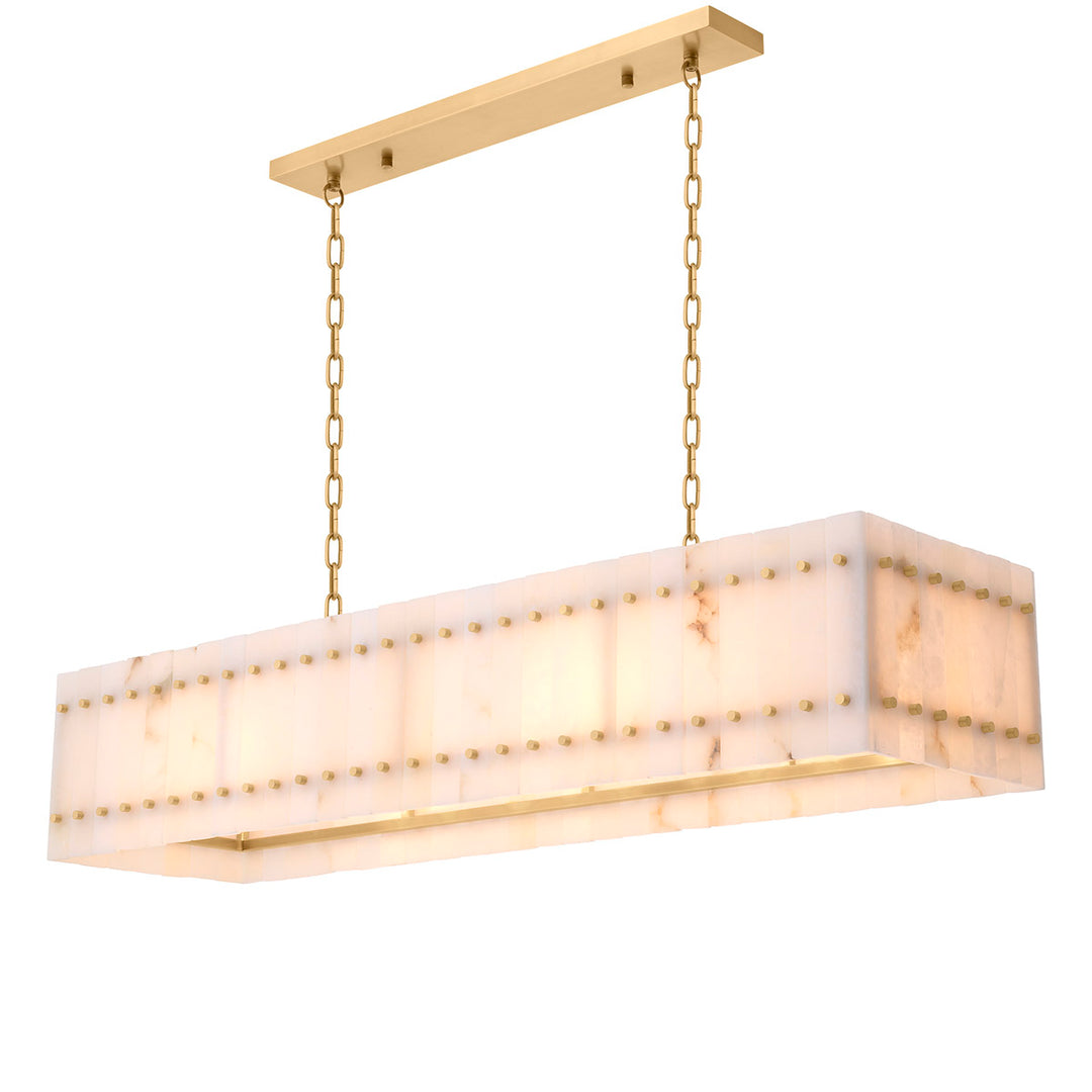 Ruby Rectangular Alabaster Chandelier - Antique Brass