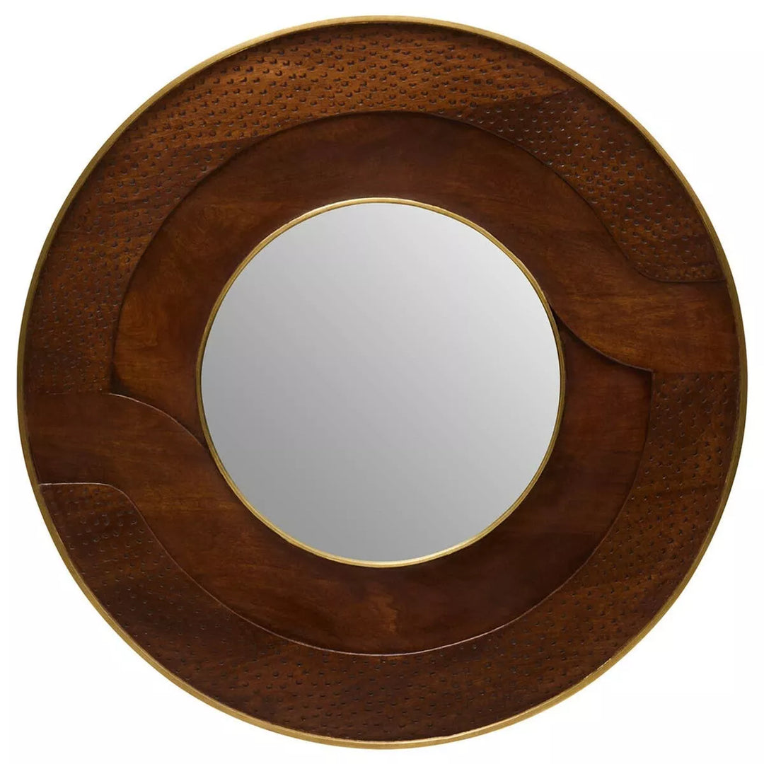 Siva Round Mango Wood Hammered Wall Mirror