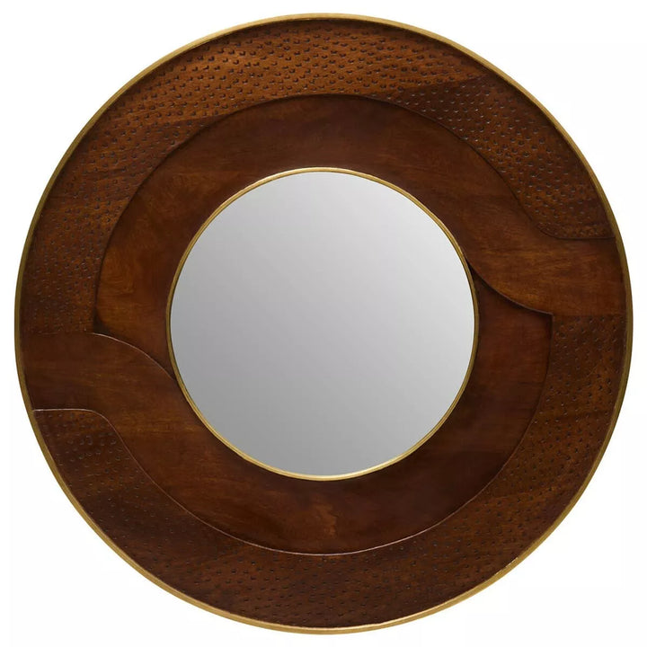 Siva Round Mango Wood Hammered Wall Mirror