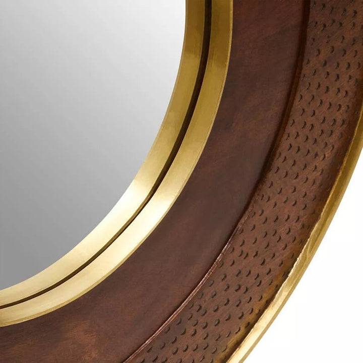Siva Round Mango Wood Hammered Wall Mirror