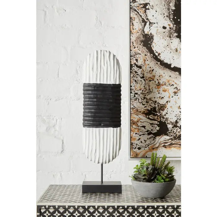 Fidel Oblong Sculpture - Black & White Mango Wood Premier 3