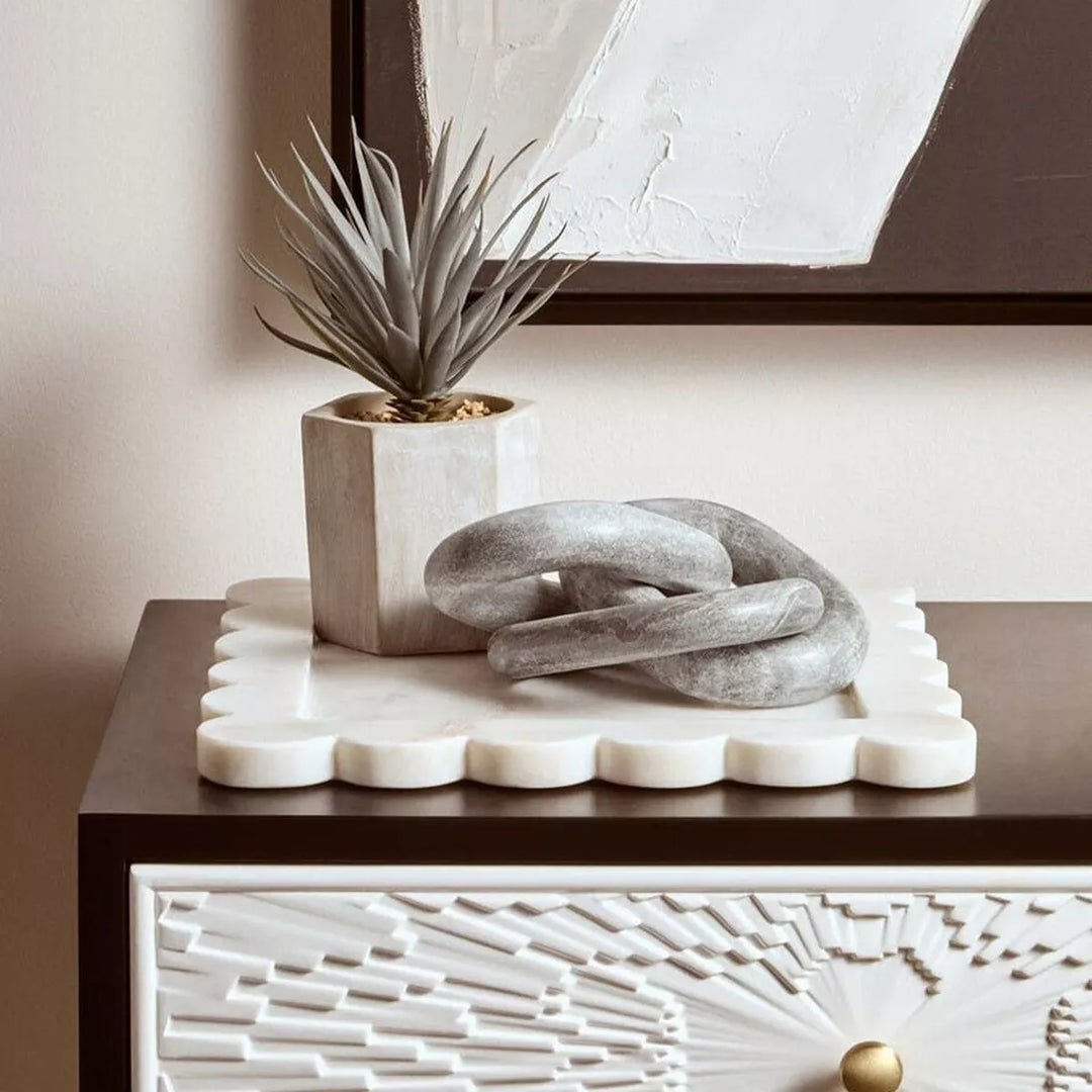 Nason Grey Marble Three Link Chain Decorative Sculpture