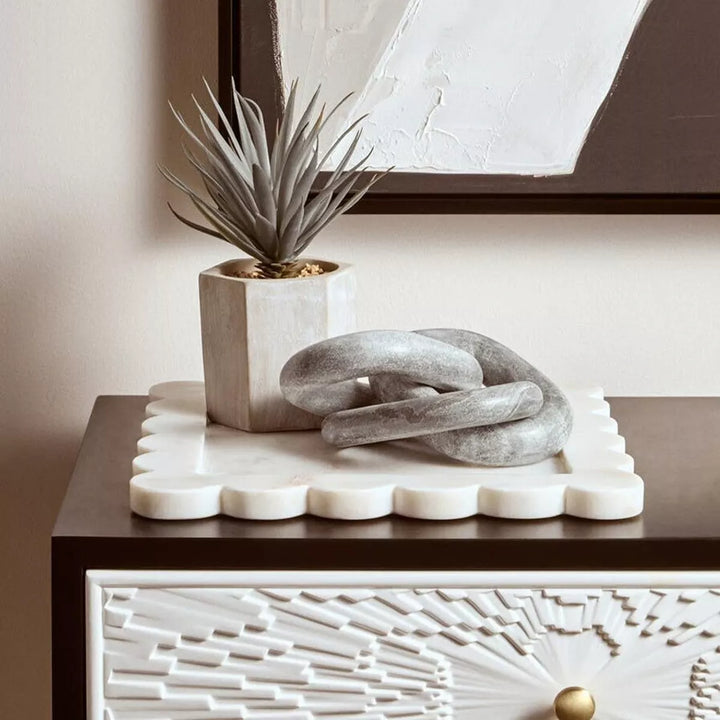 Nason Grey Marble Three Link Chain Decorative Sculpture