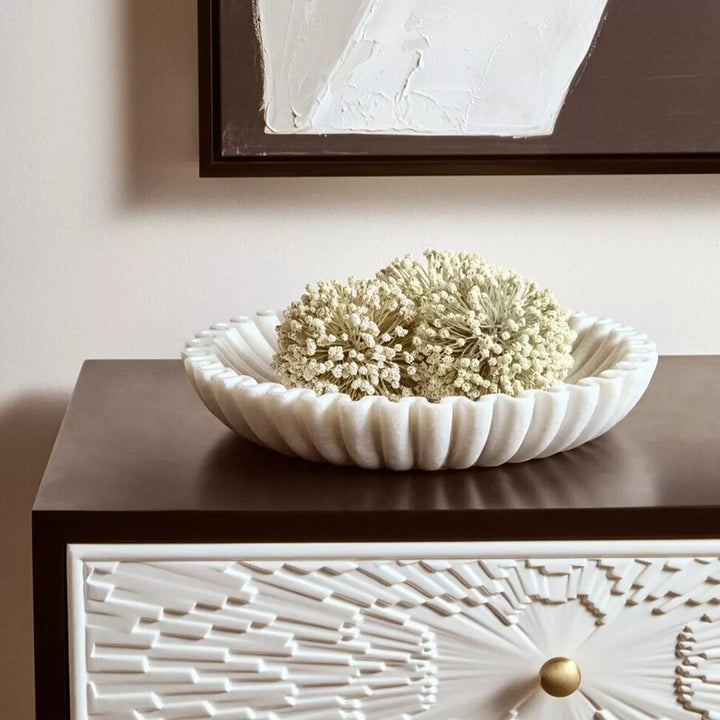 Savio Fluted Marble Bowl - White