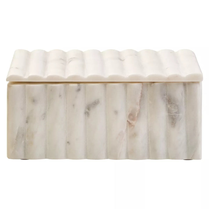 Savio Rectangular White Fluted Marble Box