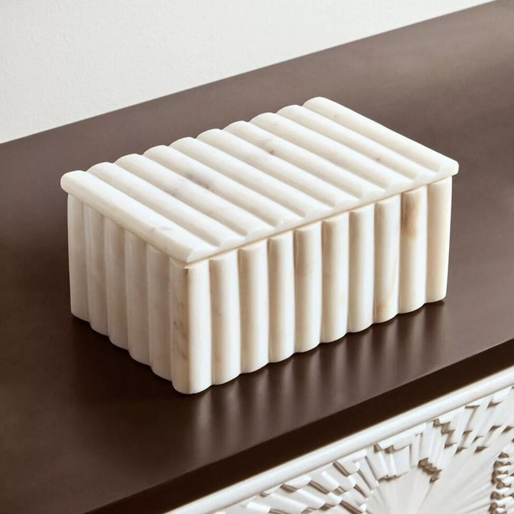 Savio Rectangular White Fluted Marble Box