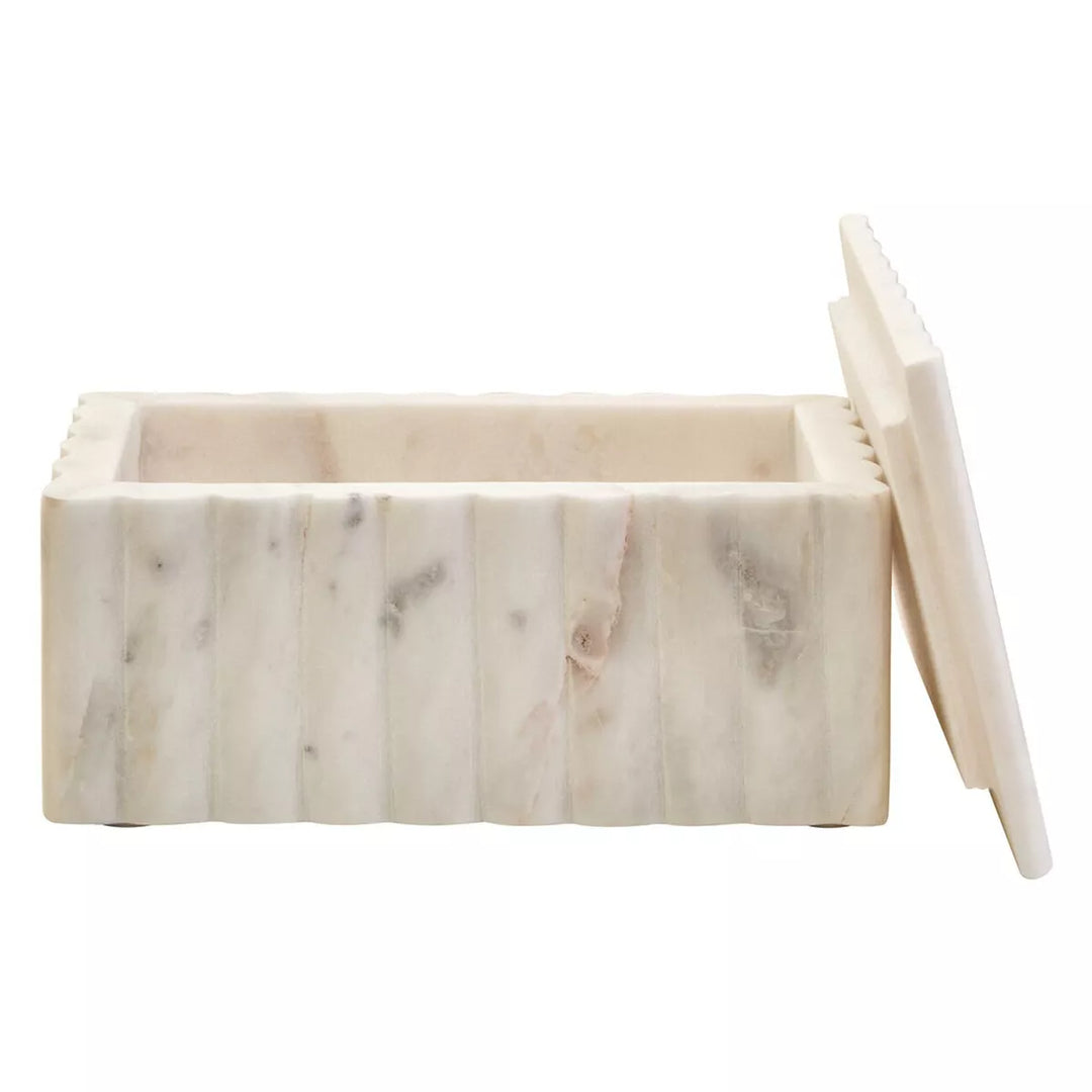 Savio Rectangular White Fluted Marble Box