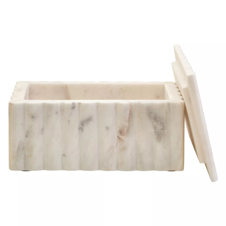 Savio Rectangular White Fluted Marble Box
