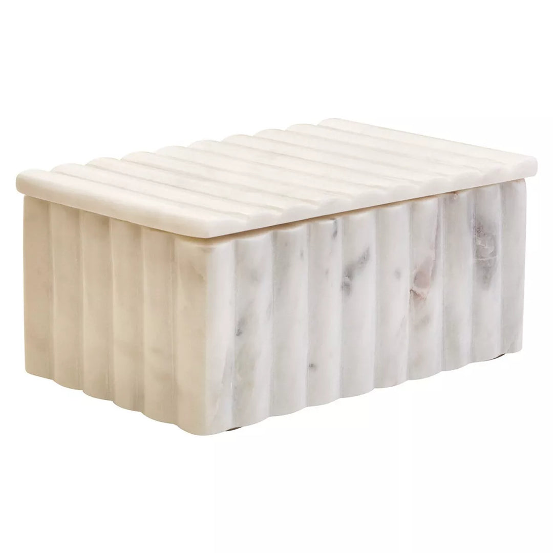 Savio Rectangular White Fluted Marble Box