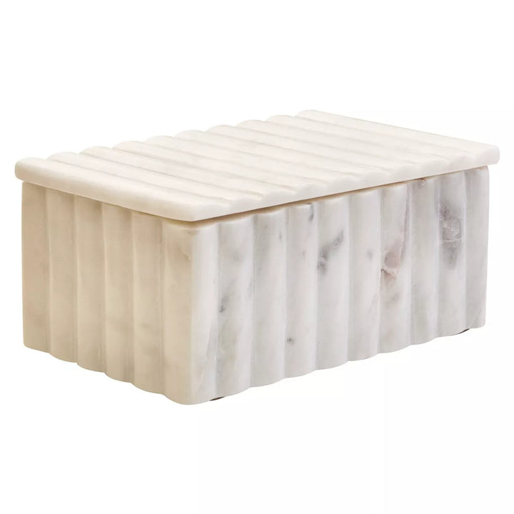 Savio Rectangular White Fluted Marble Box