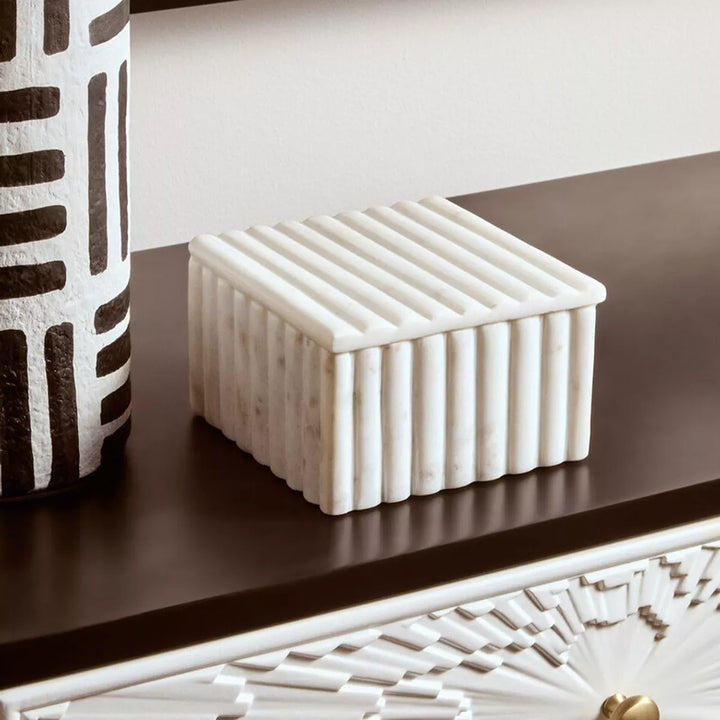 Savio Square White Fluted Marble Box