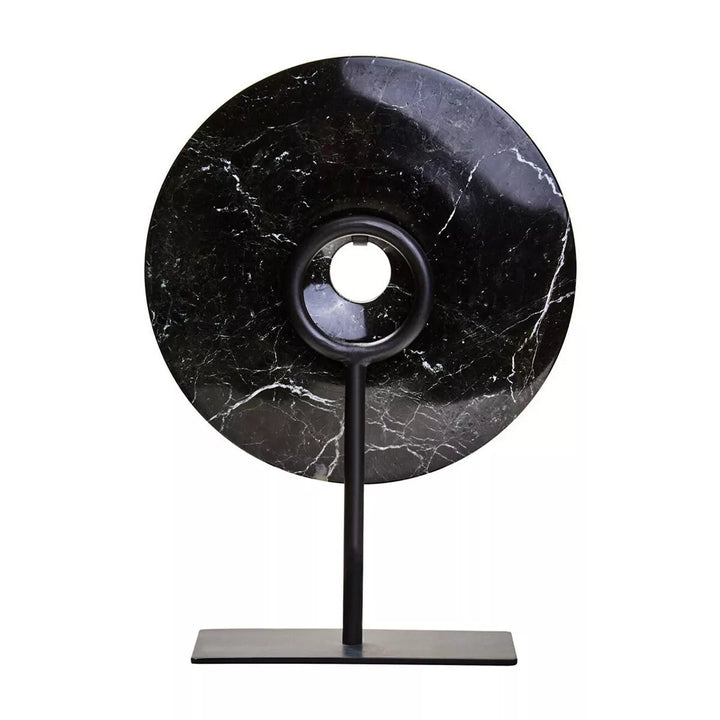 Salmo Marble Round Disc Sculpture - Black