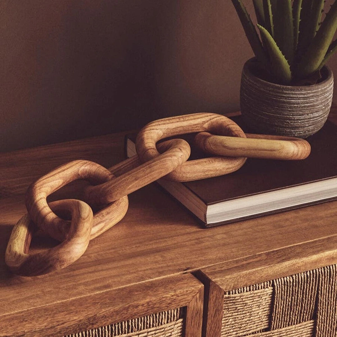 Cato Wooden Link Chain Scuplture - Natural